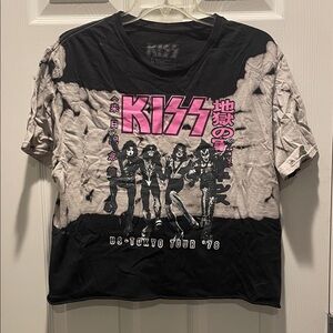 Kiss US-Tokyo Tour Crop Top Black and Pink Tie Dye